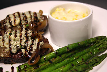 10 West Restaurant and Bar Black and Bleu with Creamed Corn and Asparagus